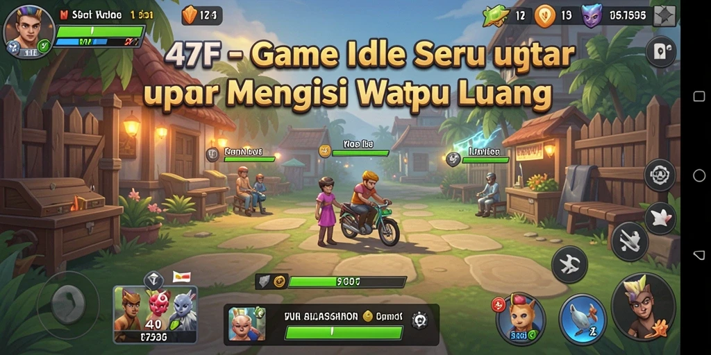 Screenshot menunjukkan gameplay seru dari 47F dengan karakter yang aktif.