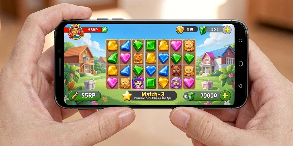 Screenshot gameplay 55RP dengan warna-warna cerah dan kombinasi menarik.
