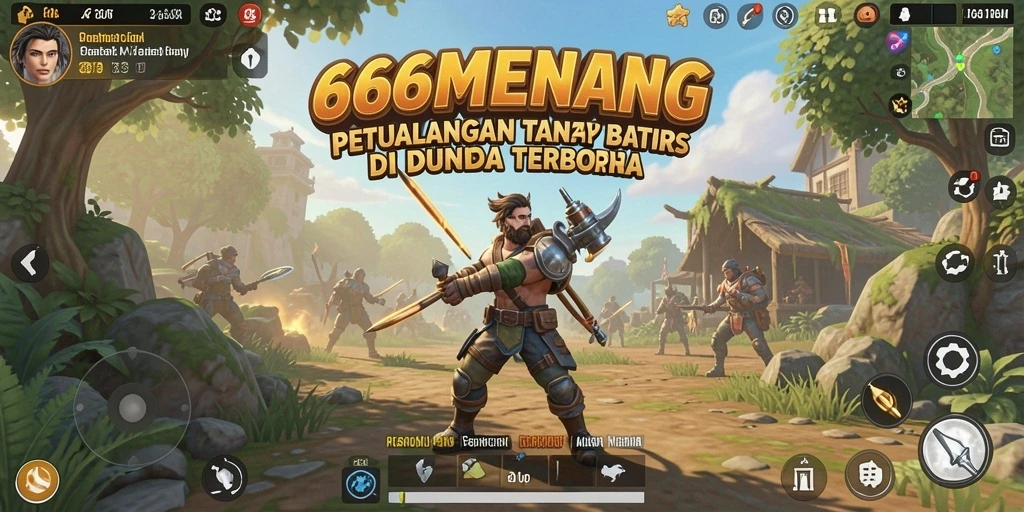 Tangkapan layar menunjukkan aksi seru dalam dunia terbuka 666MENANG.