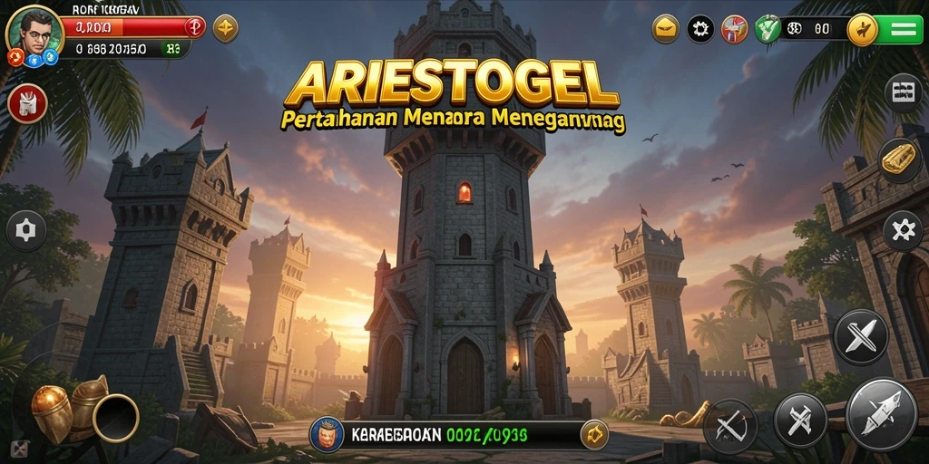 Tangkapan layar menampilkan aksi strategis Tower Defense di ARIESTOGEL.