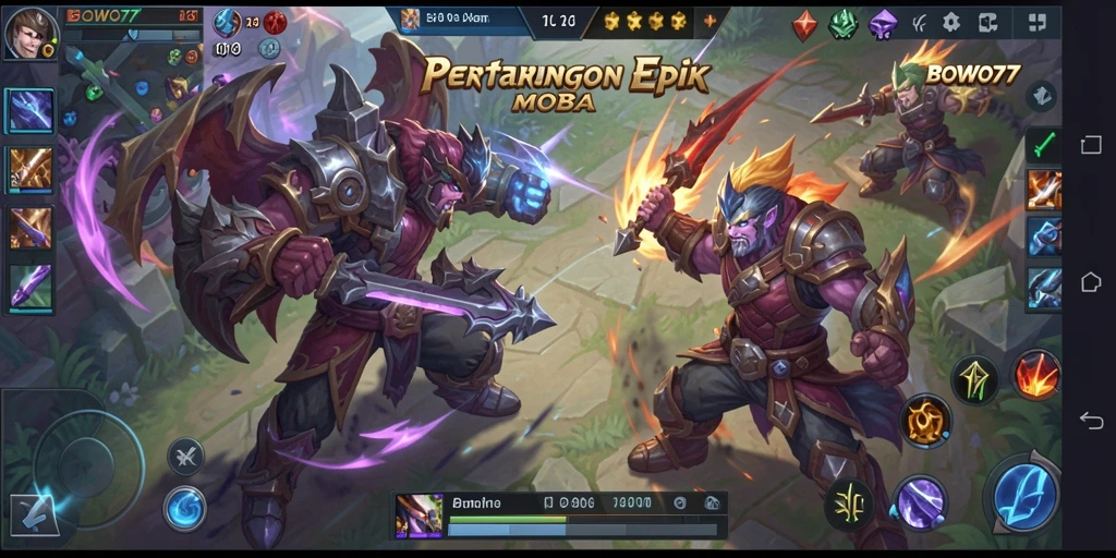 Tampilan gameplay seru dalam pertarungan tim MOBA