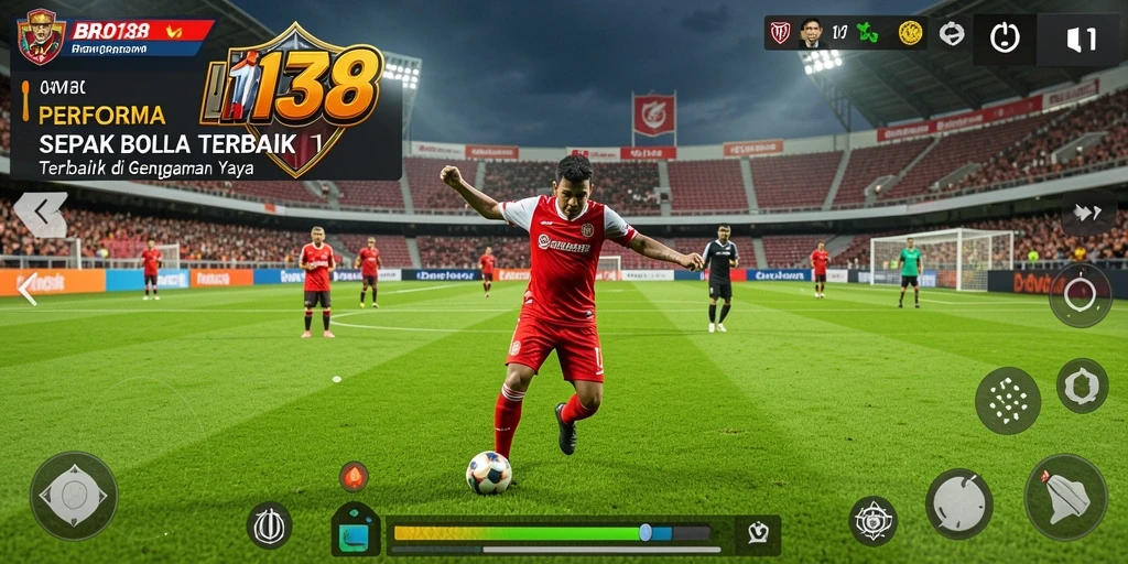 Screenshot utama BRO138 menampilkan aksi pertandingan sepak bola yang mendebarkan.