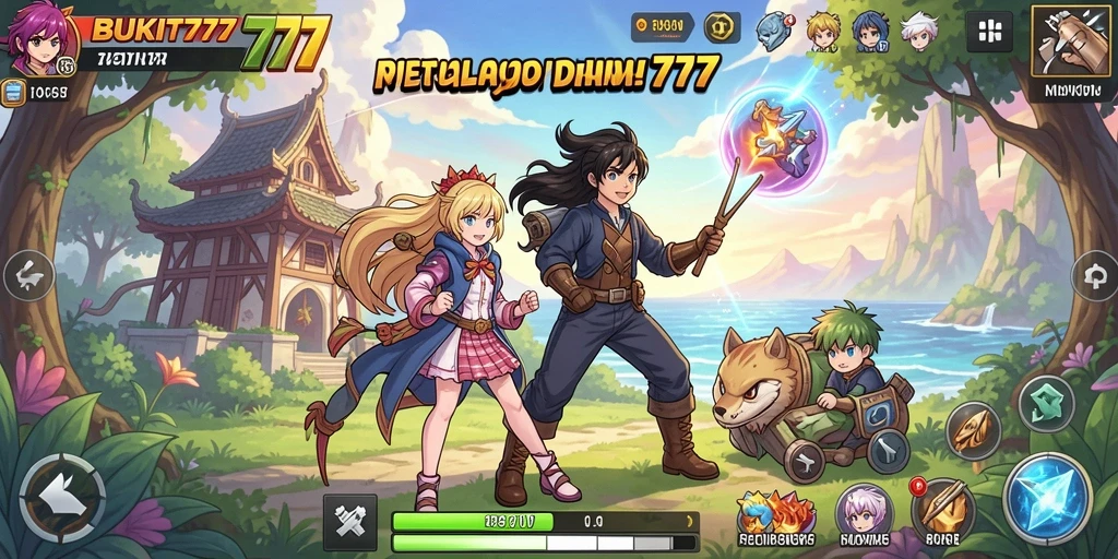 Tampilan gameplay seru dari BUKIT777 dengan karakter anime yang menawan.