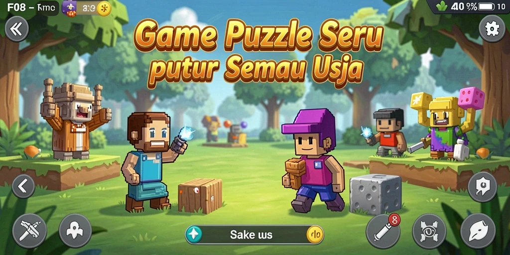 Gameplay F08 dengan berbagai teka-teki menarik dan grafis cerah.