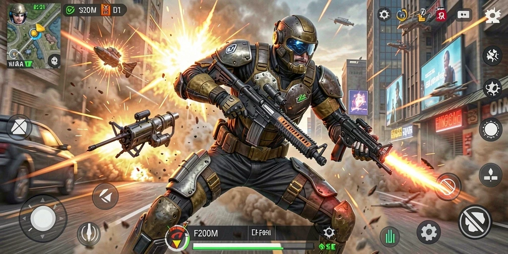Tampilan gameplay seru dalam F200M dengan aksi penuh tantangan.
