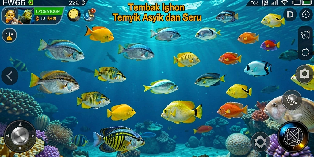 Screenshot dalam game FW66 menampilkan aksi seru tembak ikan.