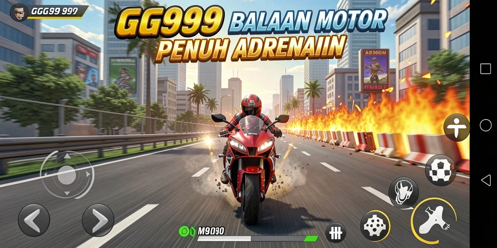 Tampilan gameplay balapan motor GG999 yang menegangkan dan penuh aksi.