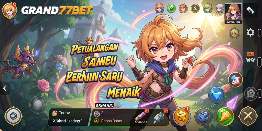 Screenshot gameplay GRAND77BET yang menampilkan karakter anime dalam aksi.