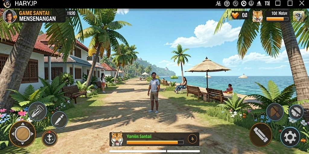 Screenshot menunjukkan gameplay santai dan penuh warna dari HARAPJP.