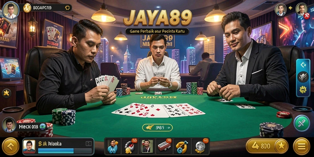 Tampilan menarik dari gameplay poker di JAYA89 yang mendebarkan.