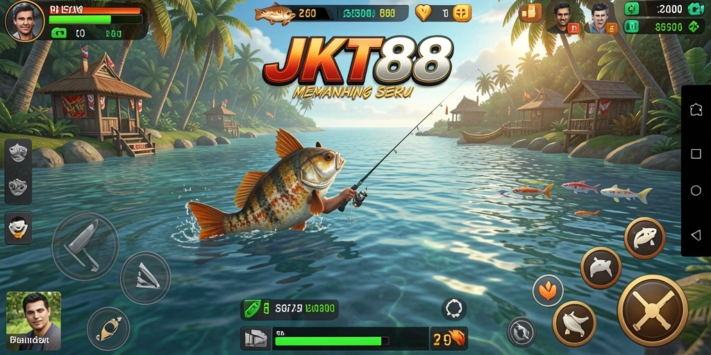 Tampilan menakjubkan dari gameplay JKT88 saat memancing di danau.