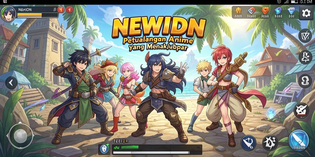 Tampilan gameplay NEWIDN yang penuh aksi dan karakter Anime yang menawan.