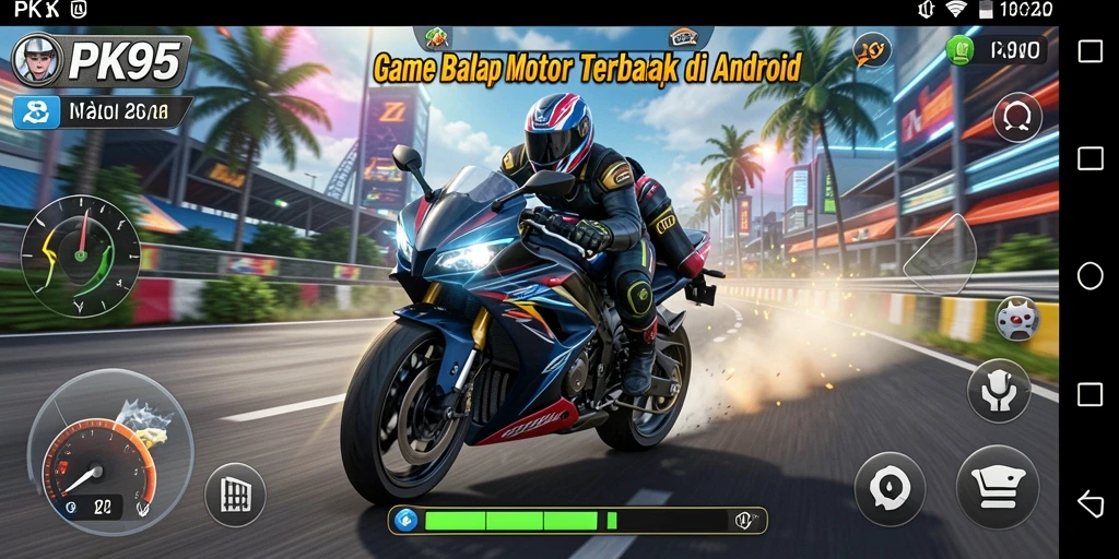 Tampilan gameplay PK95 yang menegangkan dan penuh aksi balapan motor.