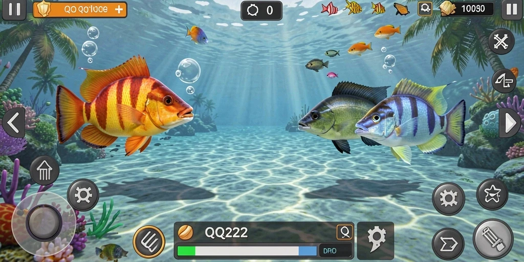 Screenshot gameplay QQ222 menampilkan keseruan menembak ikan.