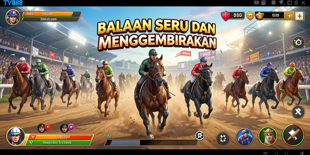 Gameplay TV888 yang mendebarkan menunjukkan aksi balapan intens.