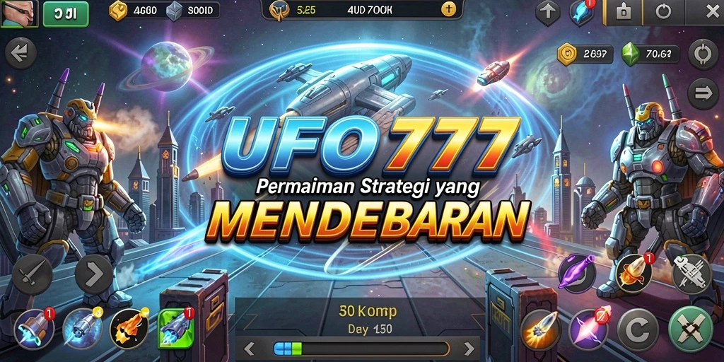 Tangkapan layar utama UFO777 menunjukkan pertempuran strategi yang intens.