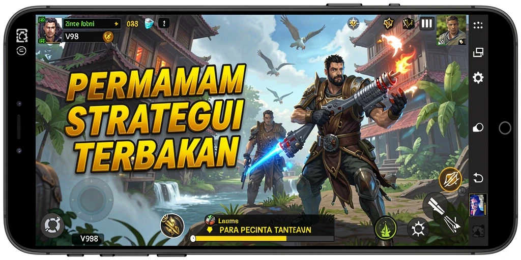 Tampilan gameplay mendebarkan dari V98, penuh strategi dan aksi.