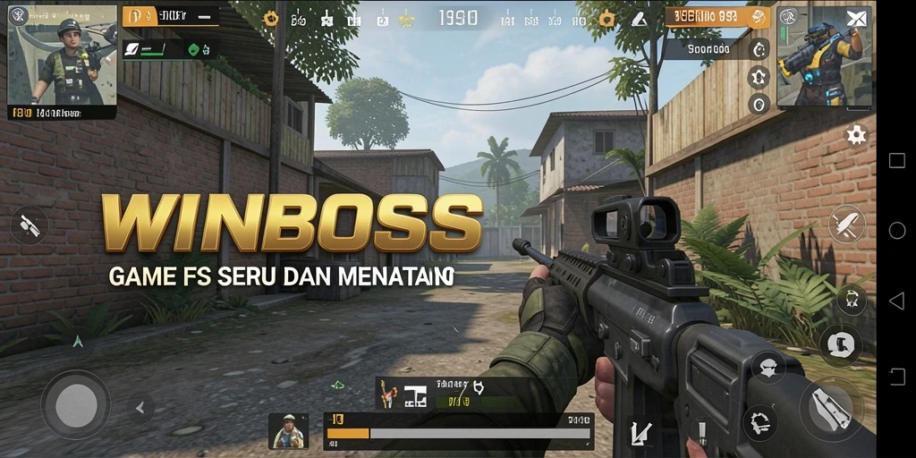Screenshot gameplay WINBOSS yang menampilkan aksi tembak-menembak intens.