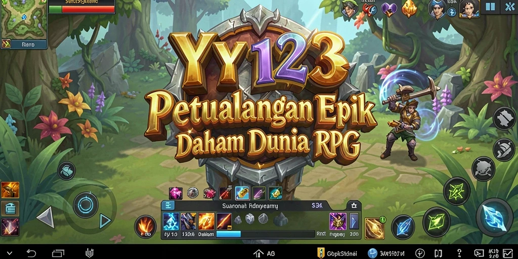 Tangkapan layar gameplay YY123 yang menampilkan pertarungan epik dan eksplorasi.