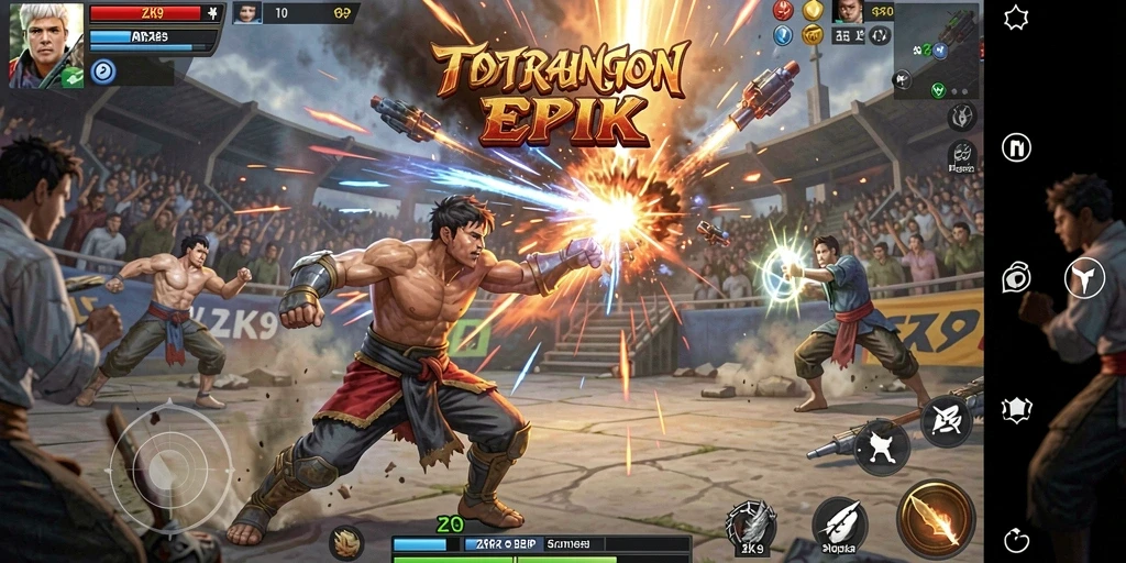 Tampilan gameplay seru ZK9 dengan karakter bertarung dinamis.